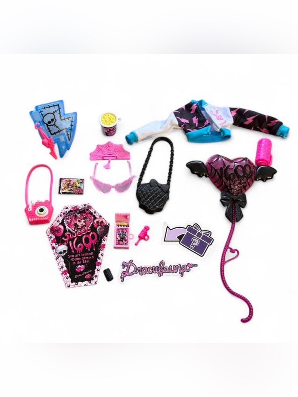 monster high accessory set - pink, black & purple brand new